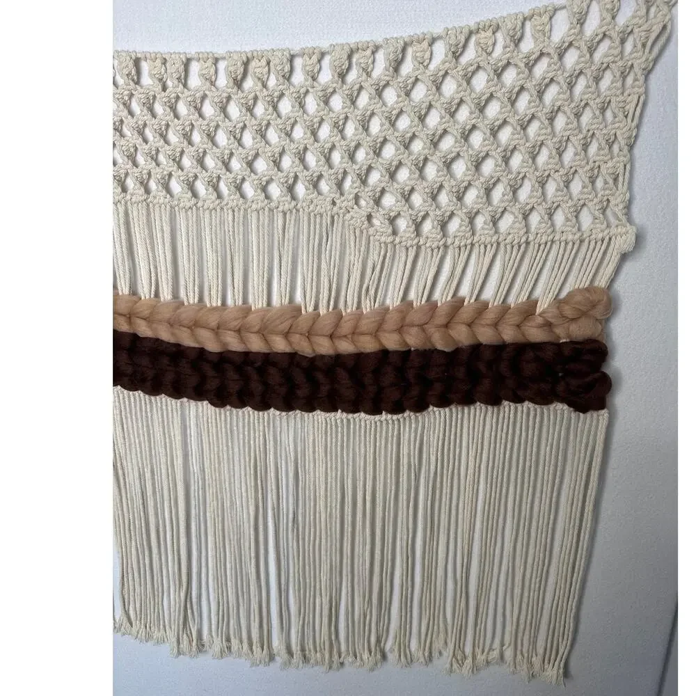 Large 39x34 Boho Macrame Wall Hanging Fringe Neutral Decor